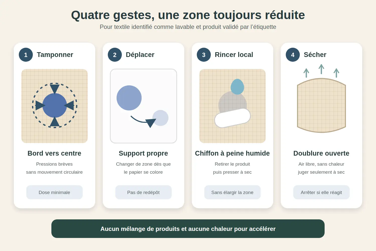 Quatre étapes pour tamponner une tache d'encre sans créer d'auréole dans la doublure d'un sac