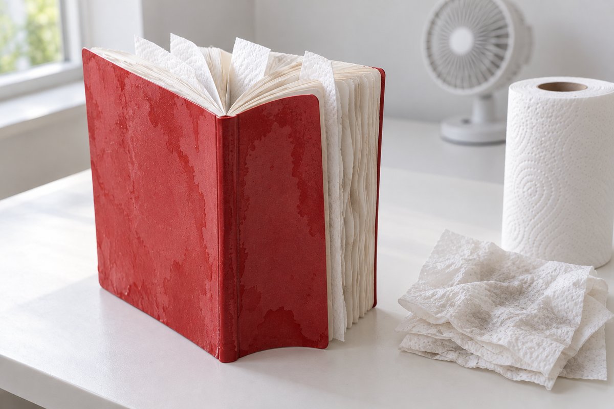 Cahier mouillé séchant debout, pages en éventail avec essuie-tout blanc intercalé